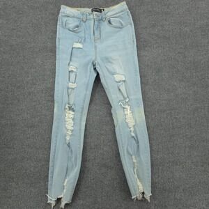 Blue Age Jeans Womens 7 Light Wash JP-1078H Skinny Distressed Ripped Raw Hem